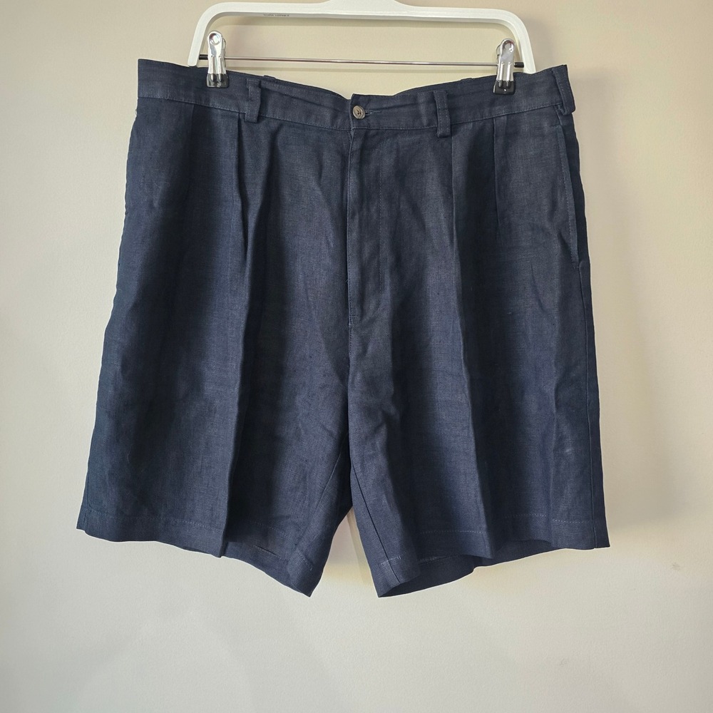 Polo Ralph Lauren Tyler Short Mens 36 Navy Blue 100% Linen Pleated Shorts